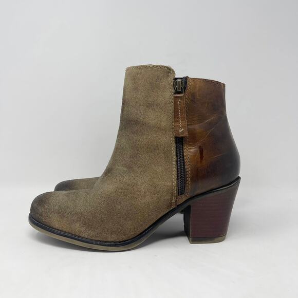 Roan by Bed Stu Lina Tan Suede Ankle Boot Womens 7.5 Tan Suede‎ Leather 3” Heel - Picture 4 of 8